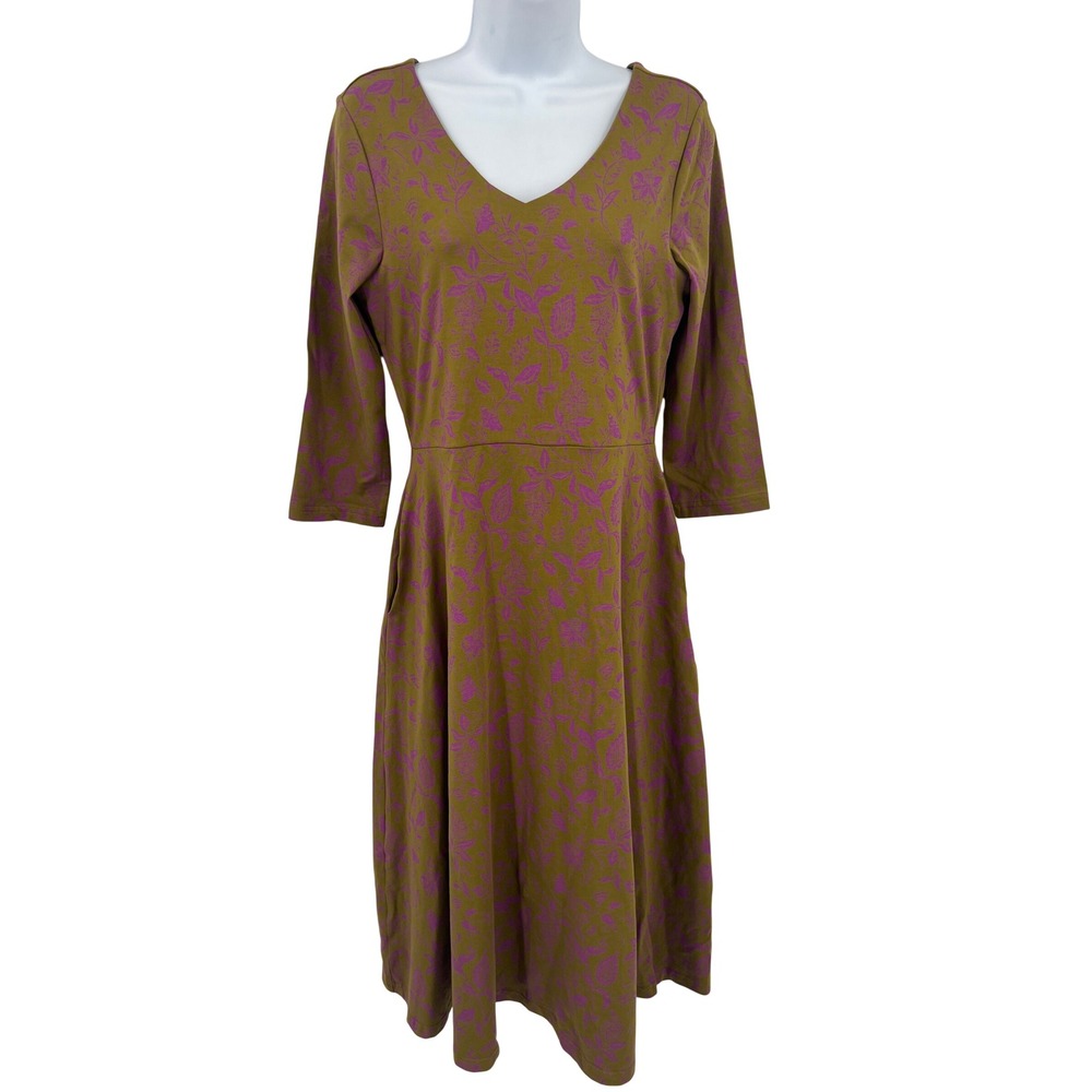 Pact Organic Cotton Jersey Midi Dress Purple Floral V-Neck Size L